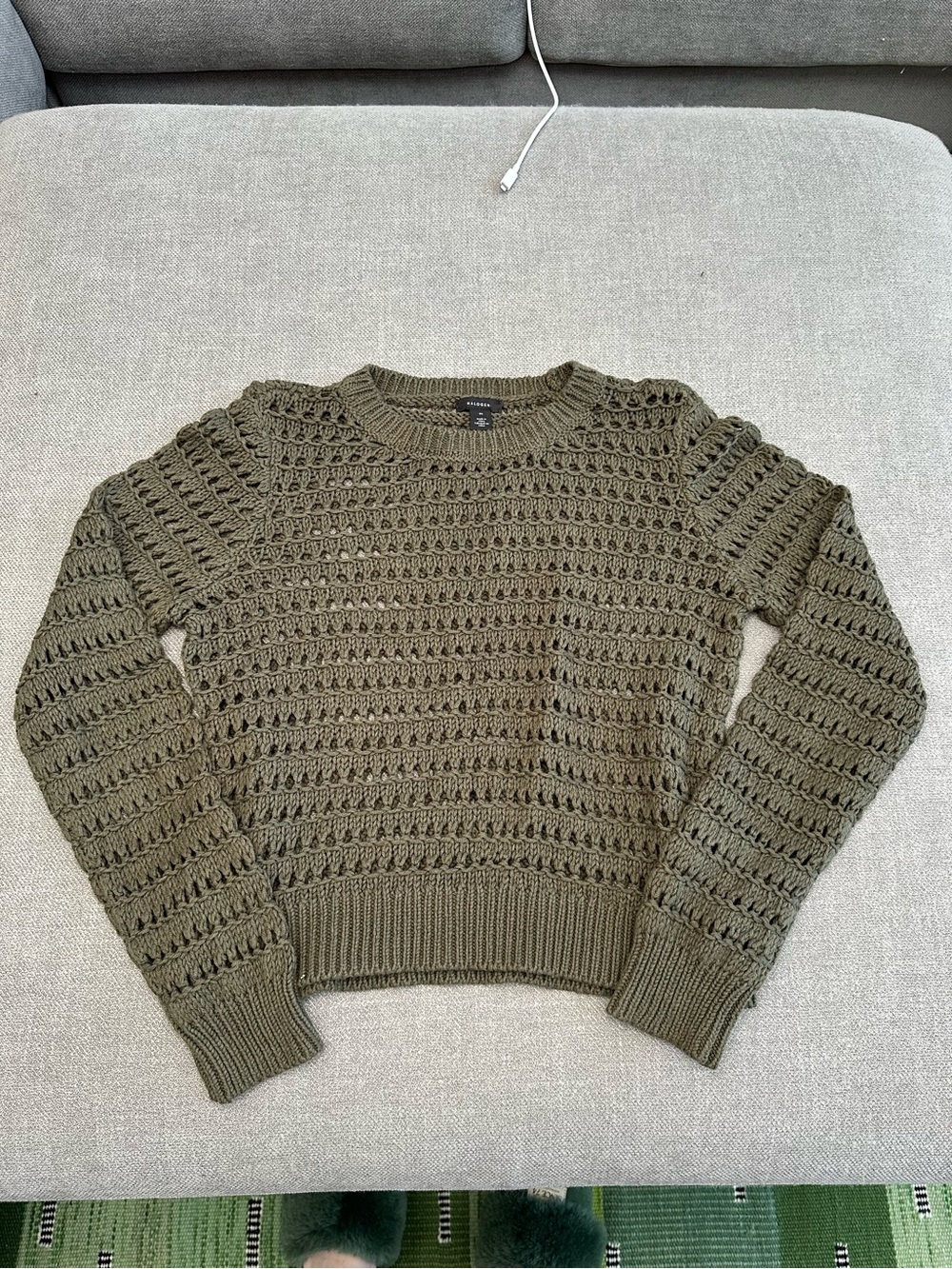 Halogen Olive Open-Stitch Knit Sweater